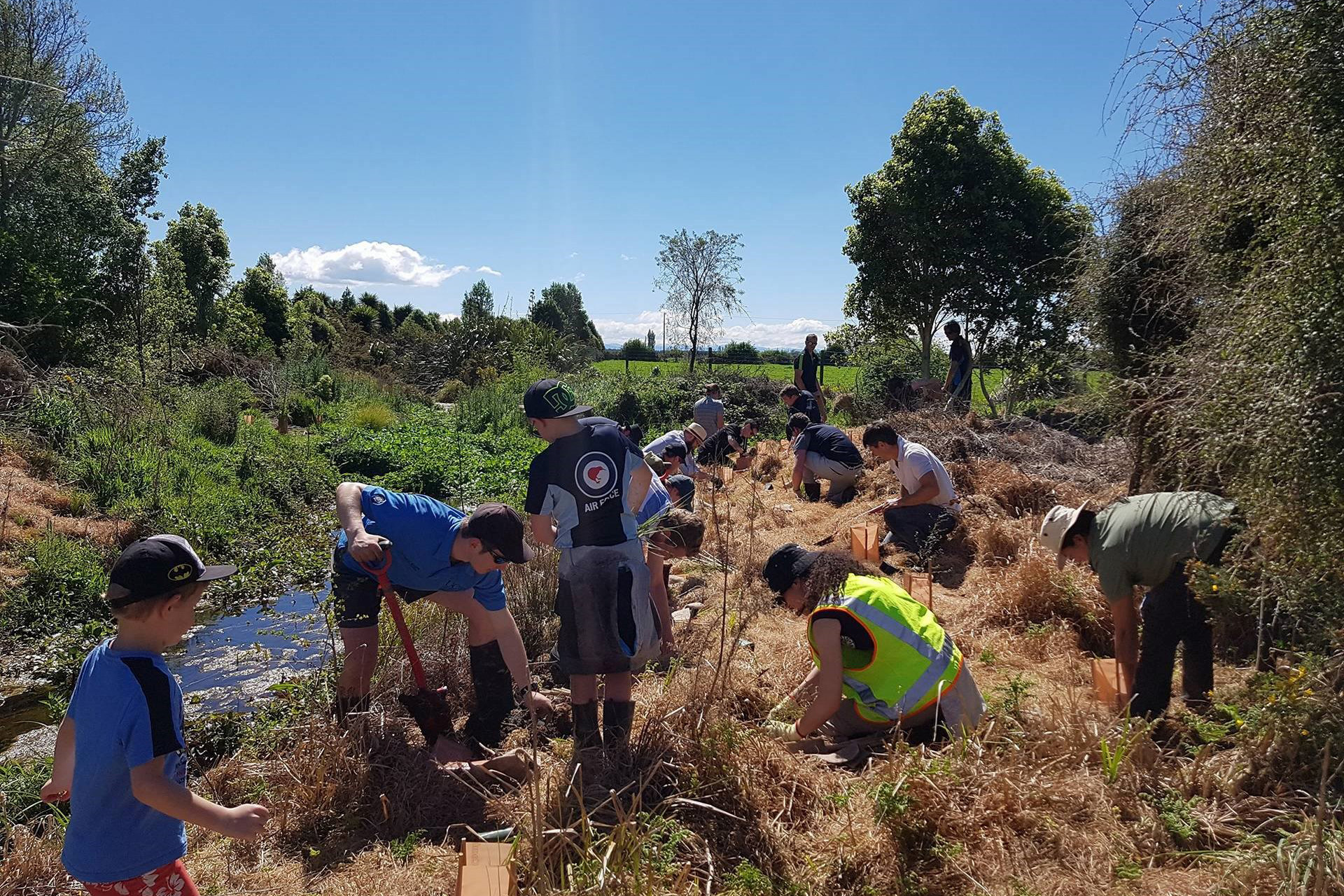 Community riparian planting day at a CAREX site.