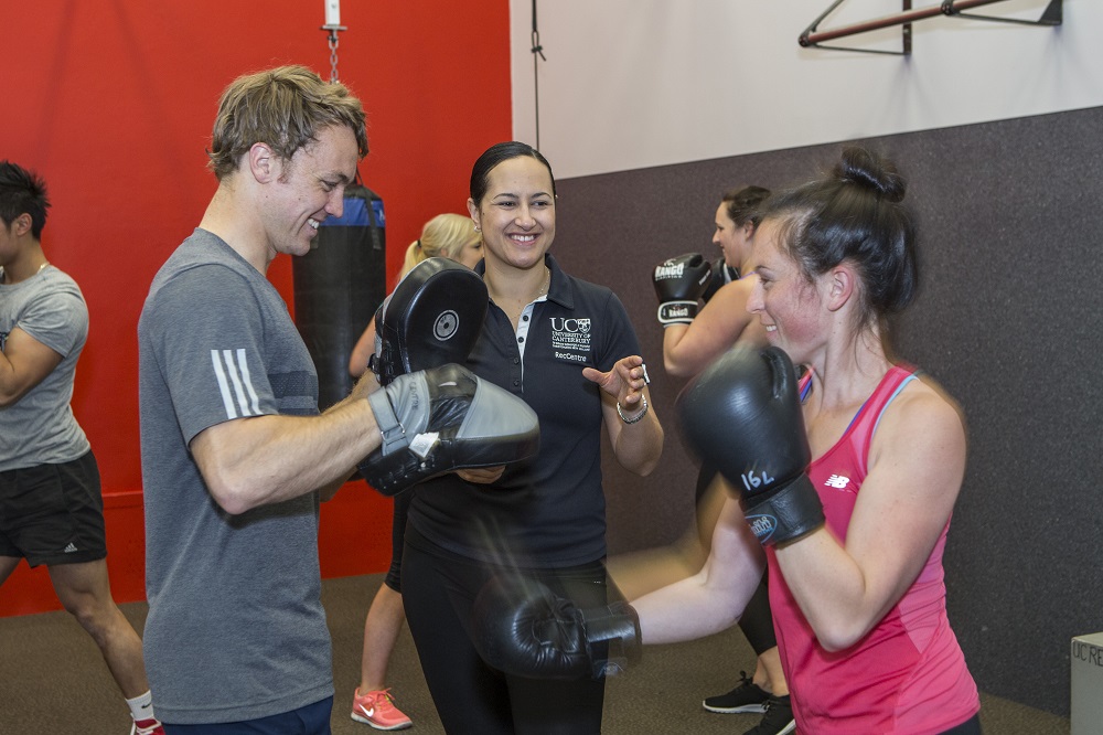 Students in boxing class at the reccentre